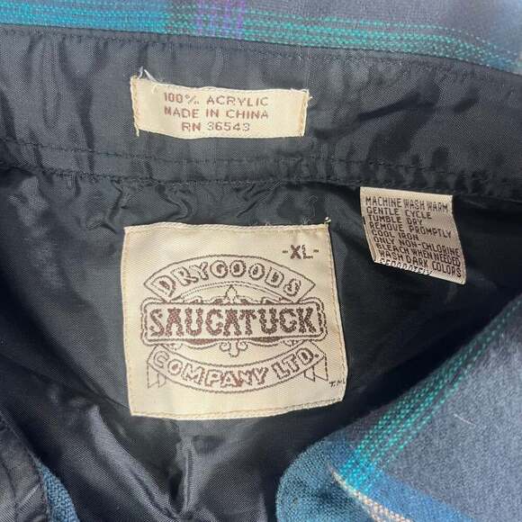 Saugatuck Dry Goods Men's XL Blue Plaid Flannel Shirt Vintage Western - Picture 2 of 9